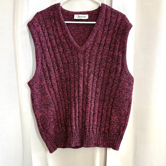 Vtg Jantzen 90s Sweater Vest XL Maroon Confetti Cable Knit Retro Grunge 18837 - Picture 1 of 7